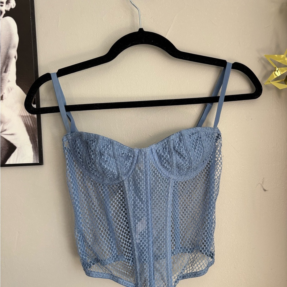 Urban Outfitters Blue Lace Mesh Bustier Top